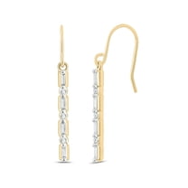 14K Yellow Gold Vermeil Baguette and Round White Diamond Dangle Earrings for Women, 1/6 Ct