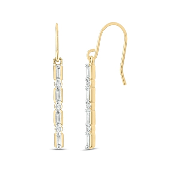 14K Yellow Gold Vermeil Baguette and Round White Diamond Dangle Earrings for Women, 1/6 Ct