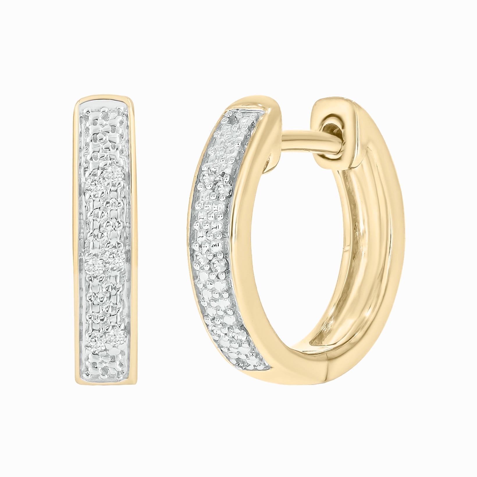 1/20 Ct Diamond Huggie Hoop Earrings for Women 14K Yellow Gold Vermeil Sterling Silver