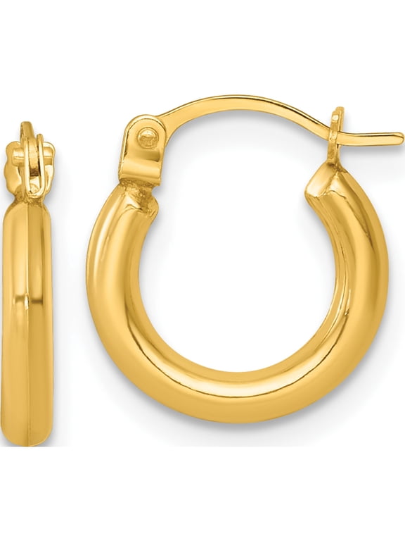 14K Yellow Gold 2.00 x 12.00mm Polished Round Tube Hoop Earrings