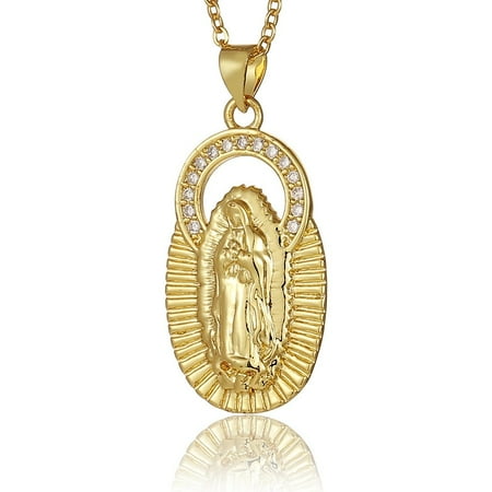 14K Yellow Gold Virgin Mary Pendant Necklace Our Lady of Guadalupe Jewelry