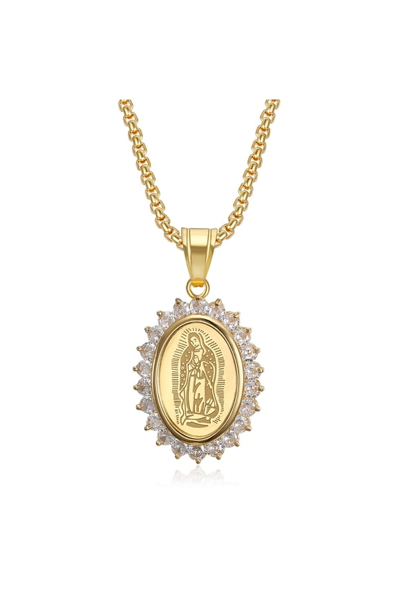 14K Yellow Gold Virgin Mary Zircon Pendant Hip Hop Chains Necklace Unisex Gift Gothic
