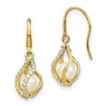 thumbnail image 1 of 14K Yellow Gold White Freshwater Cultured Pearl CZ Cage Dangle Earrings, 1 of 1