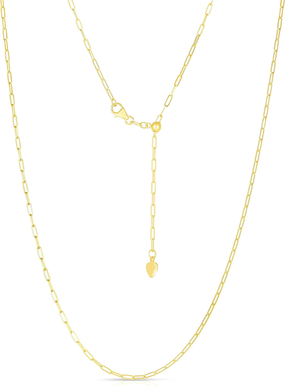 14K Yellow Gold White Gold or Rose Gold Adjustable Paperclip Link Chain Necklace