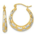 thumbnail image 1 of 14K Yellow Gold White Rhodium Polished Satin Diamond-Cut Hoop Earrings, 1 of 1