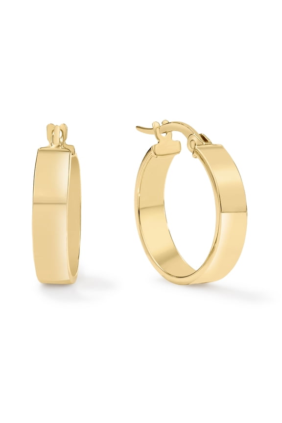 14K Yellow Gold Wide Hoop Earrings, High Polish Finish - 3/4 Inch