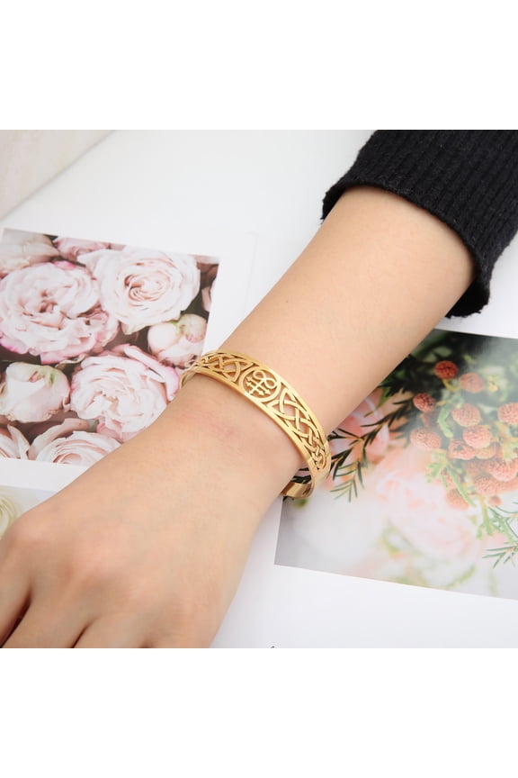 14K Yellow Gold Witch Knot Cuff Bracelets Vintage Irish Knot Amulet Bangle Witchcraft Wicca Jewelry Gift for Women Men