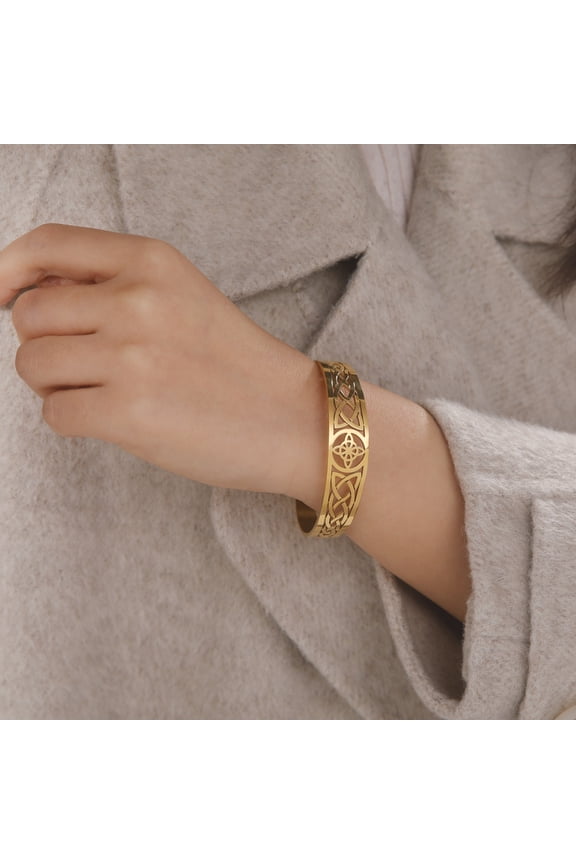 14K Yellow Gold Witch Knot Cuff Bracelets Vintage Irish Knot Amulet Golden Silver Color Bangle Witchcraft Wicca Jewelry Gift for Women Men