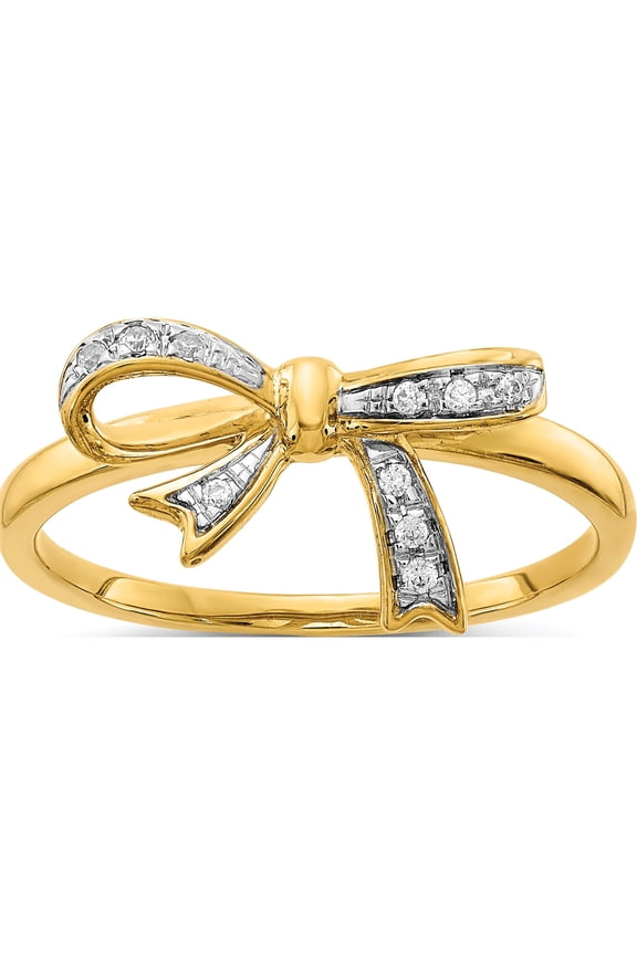 14K Yellow Gold With Rhodium Diamond Bow Ring (Size 7) Made In India rm5701-005-ya