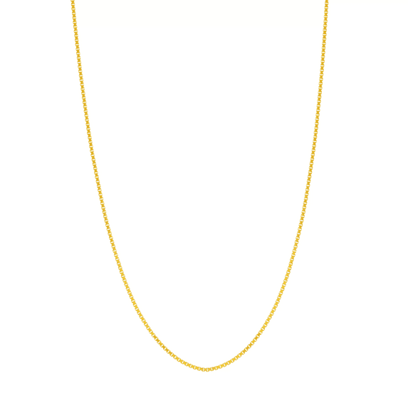 14K Yellow Gold Women's 22" 0.73mm Box Chain Necklace with 055 Gauge and Lobster Lock Quality Tag