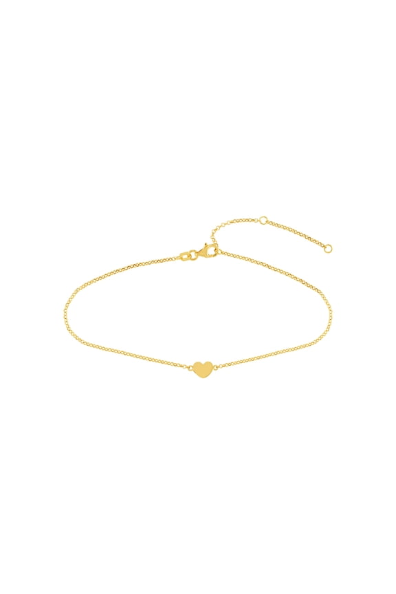 14K Yellow Gold Women's 9"-10" Mini Engravable Heart on a Rolo Adjustable Anklet