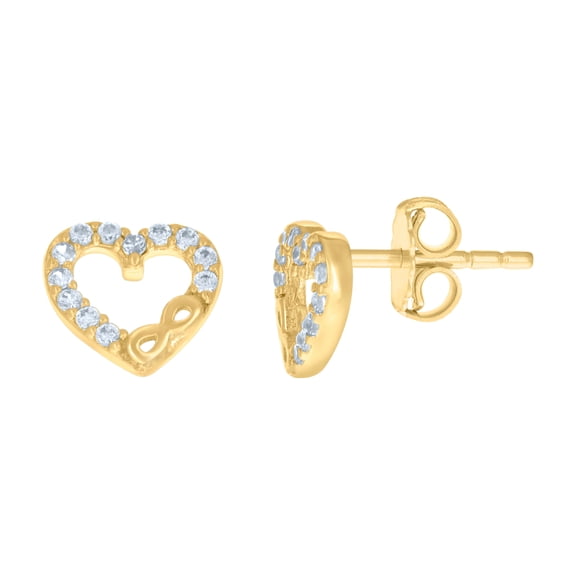 14K Yellow Gold Womens Cubic-Zirconia Love Infinity Heart Stud Earrings