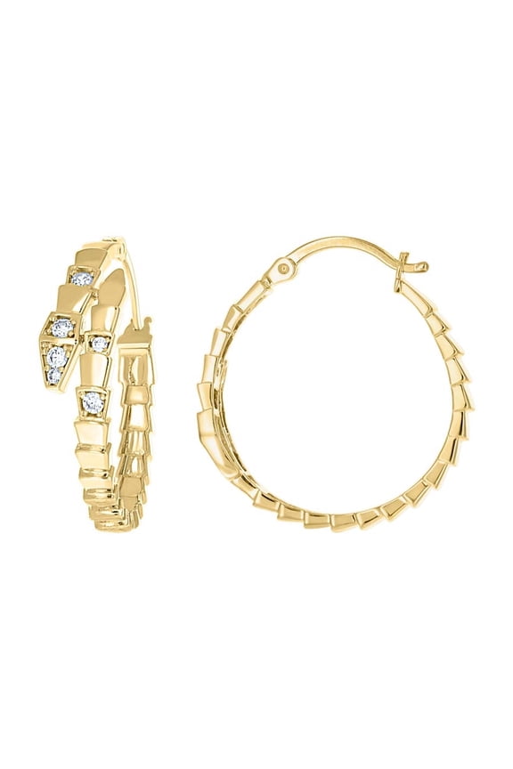 14K Yellow Gold Womens Cubic-Zirconia Snake Fashion Hoop Earrings