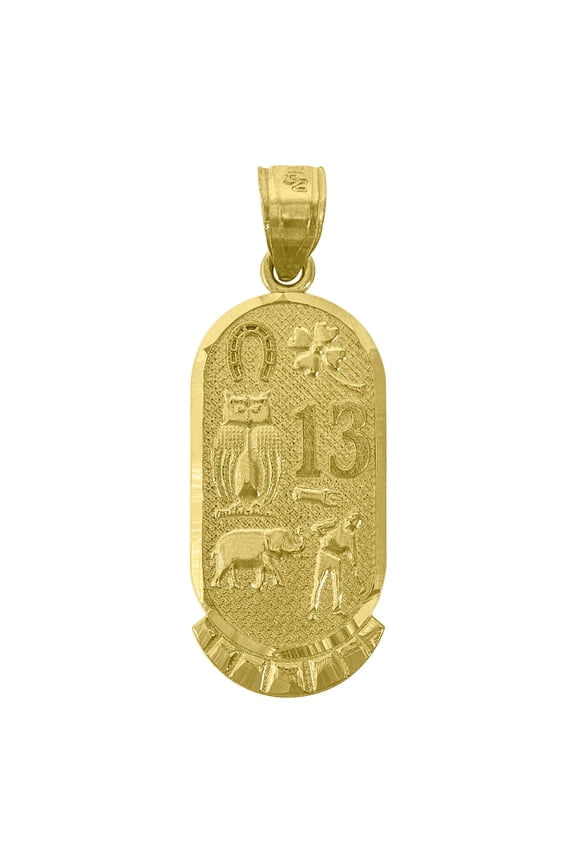 14K Yellow Gold Womens Lucky 13 Elephant Owl Horse Shoe Clover Amulet Good Luck Pendant Charm