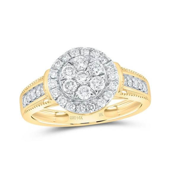 14K Yellow Gold Womens Round Diamond Cluster Ring 5/8 Cttw, Womens Size: 5-10