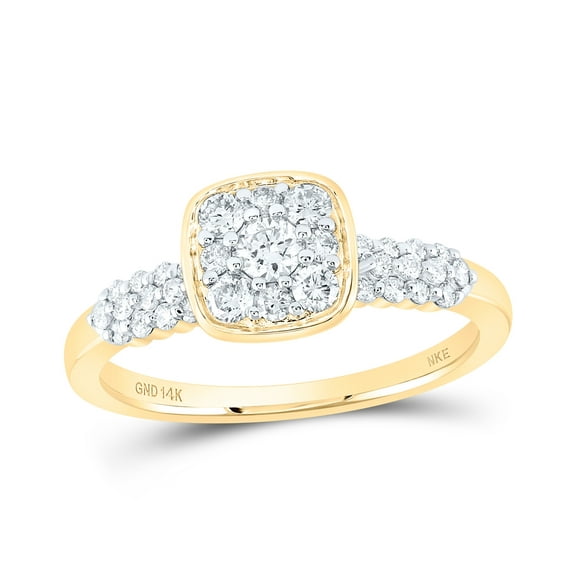 14K Yellow Gold Womens Round Diamond Square Cluster Ring 1/2 Cttw, Womens Size: 5-10