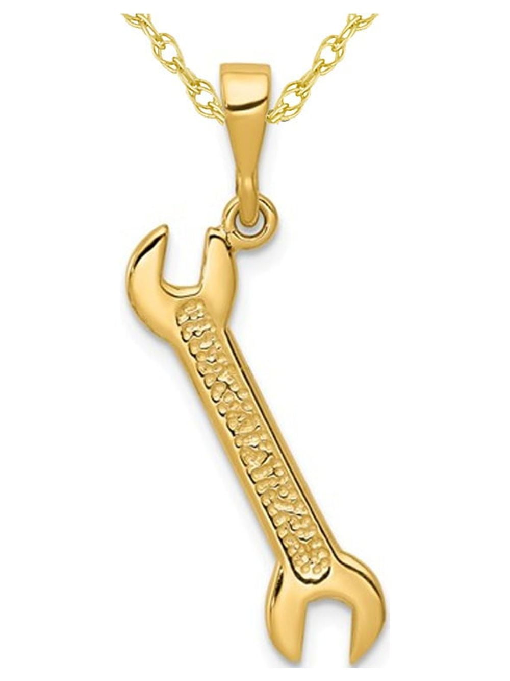 14K Yellow Gold Wrench Charm Pendant Necklace with Chain