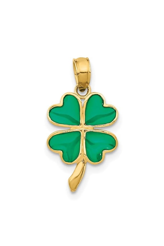 14K Yellow Gold and Green Acrylic Lucky 4-Leaf Clover Pendant