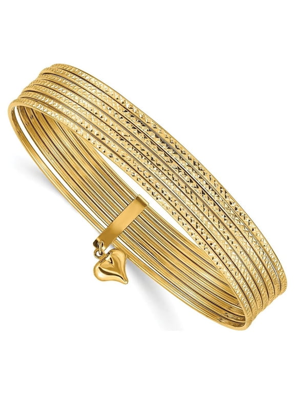 14K Yellow Gold bracelet Bangle 8 in 1 mm Diamond-cut Slip On 7 Bangles