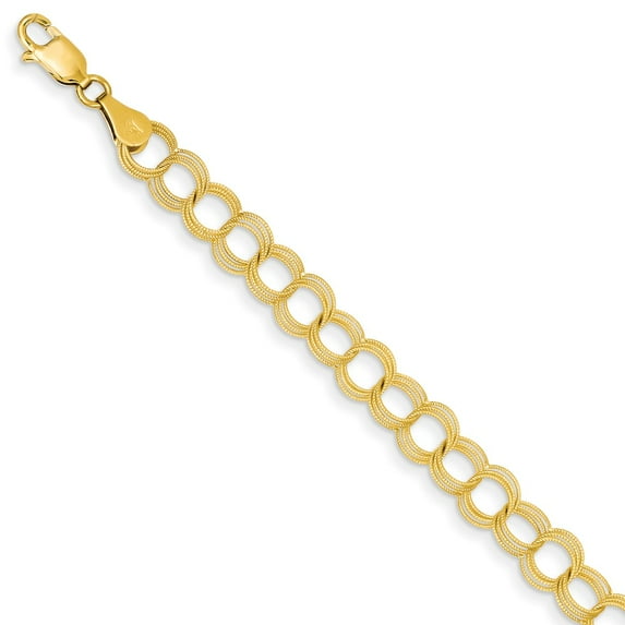 14K Yellow Gold bracelet Charm 8 in 7 mm Solid Triple Link