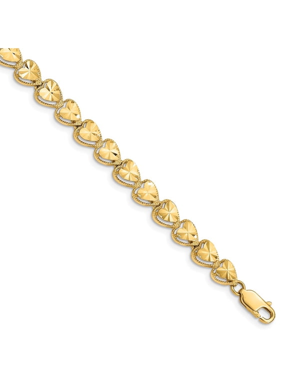 14K Yellow Gold bracelet Fancy 7 in mm diamond-cut Heart