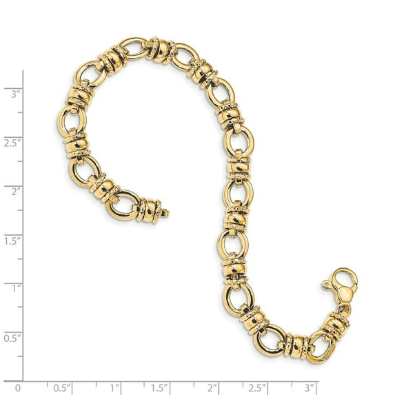 14K Yellow Gold bracelet Fancy Link, Textured 7.75 in 8 mm