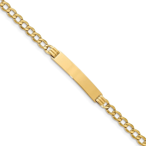 14K Yellow Gold bracelet ID Link, 8 in 7 mm 5.5 Polished with Semi-Solid Cuban