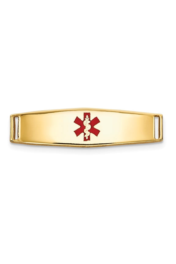 14K Yellow Gold bracelet Medical Alert Red 5.5 mm Epoxy Enameled ID Ctr Soft Diamond Shape Plate # 813