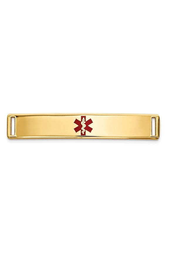 14K Yellow Gold bracelet Medical Alert Red 6.3 mm Epoxy Enameled ID Ctr Plate # 817