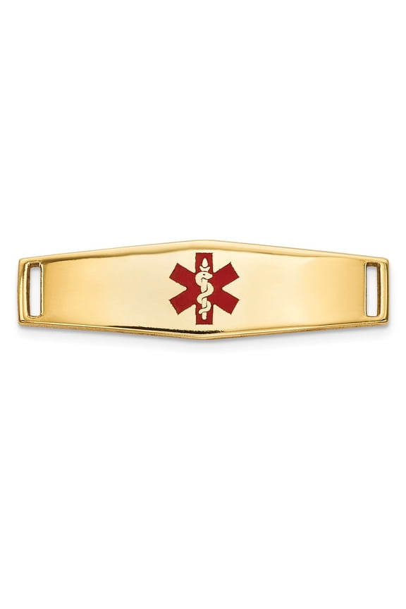 14K Yellow Gold bracelet Medical Alert Red 7.5 mm Epoxy Enameled ID Ctr Soft Diamond Shape Plate # 816