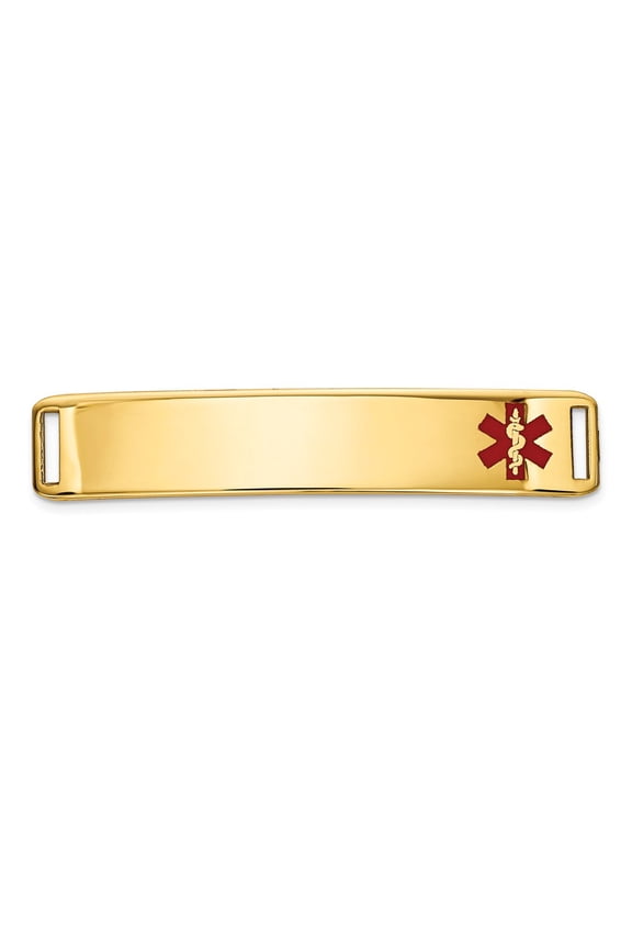 14K Yellow Gold bracelet Medical Alert Red 8 mm Epoxy Enameled ID Off Ctr Plate # 819