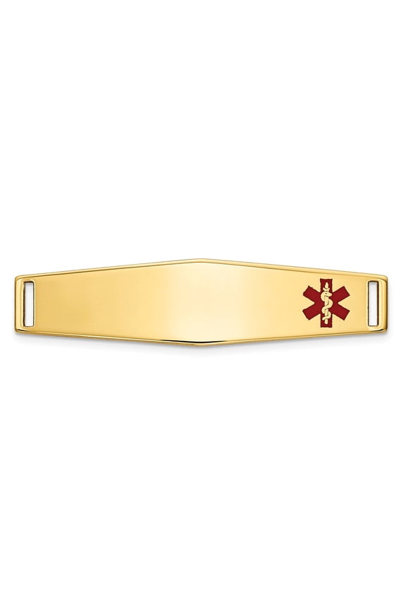 14K Yellow Gold bracelet Medical Alert Red 9.5 mm Epoxy Enameled ID Off Ctr Soft Diamond Shape Plate # 817