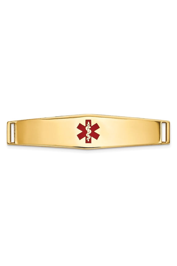 14K Yellow Gold bracelet Medical Alert Red 9 mm Epoxy Enameled ID Ctr Soft Diamond Shape Plate # 818