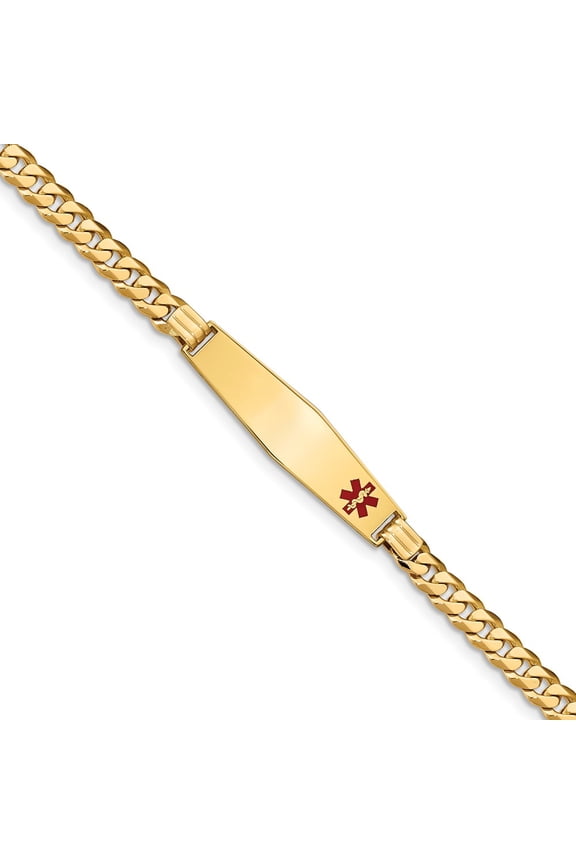 14K Yellow Gold bracelet Medical Curb Alert Red 7 in 10.2 mm 6