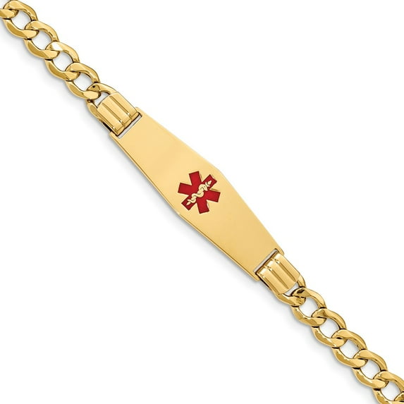 14K Yellow Gold bracelet Medical Curb Alert Red 7 in 13.2 mm 6.5