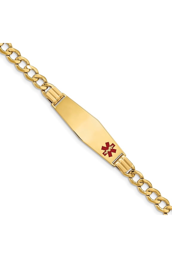 14K Yellow Gold bracelet Medical Curb Alert Red 7 in 13.5 mm 6.8