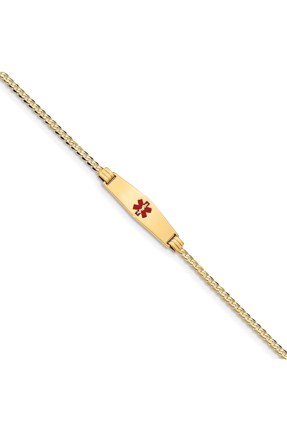 14K Yellow Gold bracelet Medical Curb Alert Red 7 in 7.5 mm 2.5
