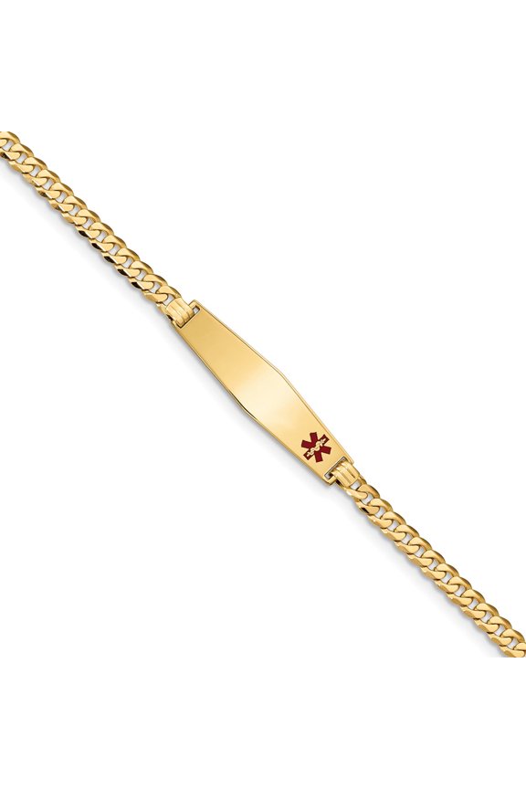 14K Yellow Gold bracelet Medical Curb Alert Red 7 in 8.5 mm 4
