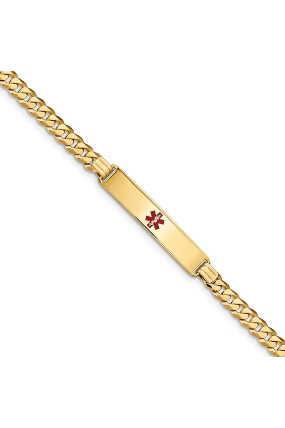 14K Yellow Gold bracelet Medical Curb Alert Red 7 in 8 mm 5.8