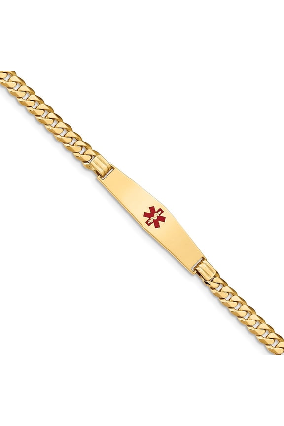 14K Yellow Gold bracelet Medical Curb Alert Red 7 in 9.5 mm 6