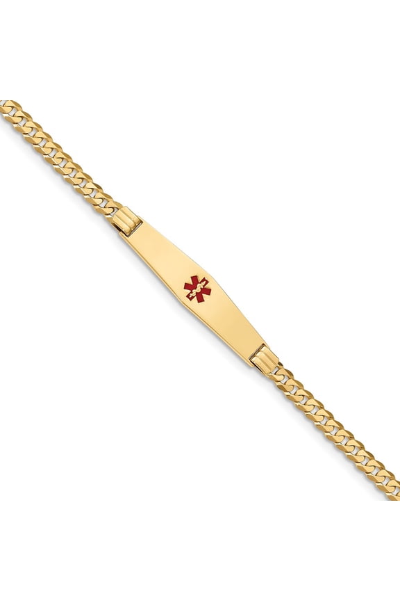 14K Yellow Gold bracelet Medical Curb Alert Red 7 in 9 mm 4.5