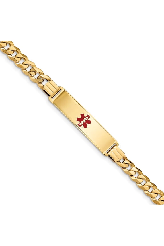 14K Yellow Gold bracelet Medical Curb Alert Red 8 in 10 mm 7.5