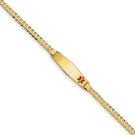 14K Yellow Gold bracelet Medical Curb Alert Red 8 in mm 3.5