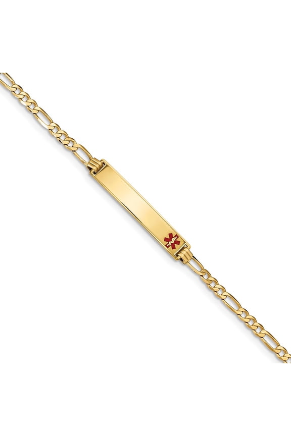 14K Yellow Gold bracelet Medical Figaro Alert Red 8 in 6.5 mm 3.5
