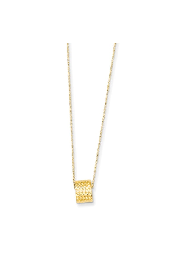 14K Yellow Gold necklace Rope Beaded 16 in 1 mm Chain with Barrel Bead 2in Extension