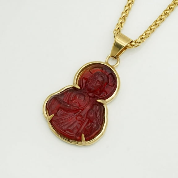 14K Yellow Gold pendant, designed by Saint Jude, Natural jade, with rhinestone, Holiday gifts