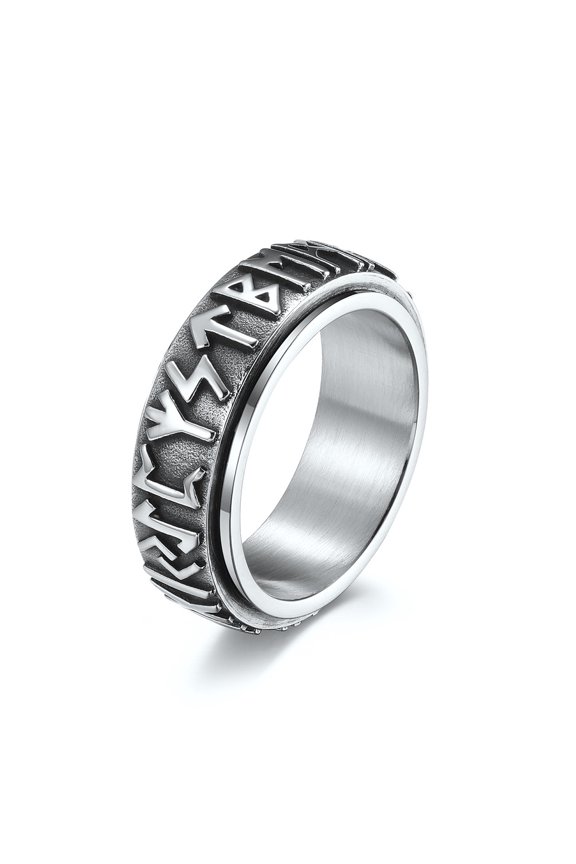 14K Yellow Gold soldier rotating viking rune ring men nordic myth religious jewelry