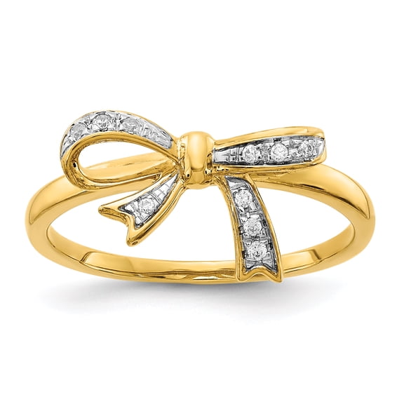 14K Yellow Gold with Rhodium Diamond Bow Ring (0.05Cttw) Ring Size 7