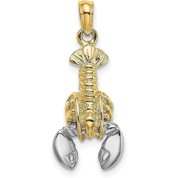 14K Yellow Gold with White Rhodium Moveable Lobster Charm - 24mm
