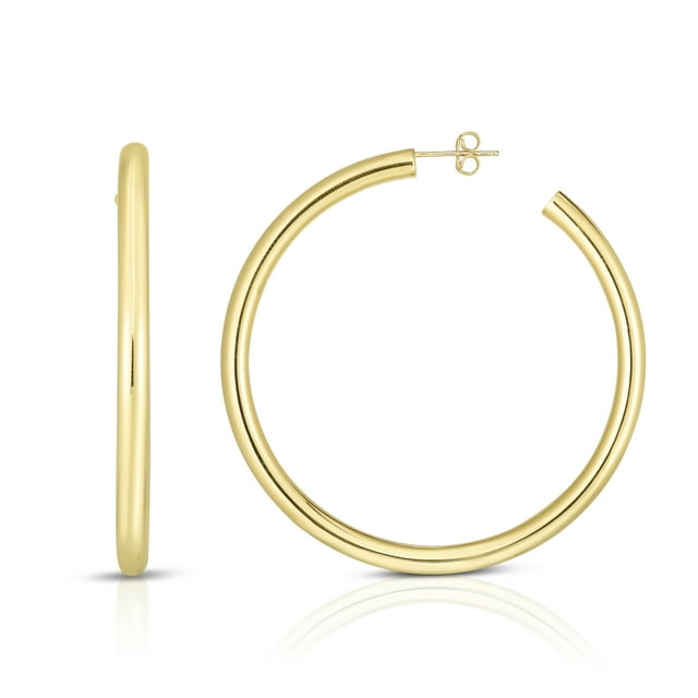 14K Yellow Polish 4.00x60mm "C" Hoop With Earring Back